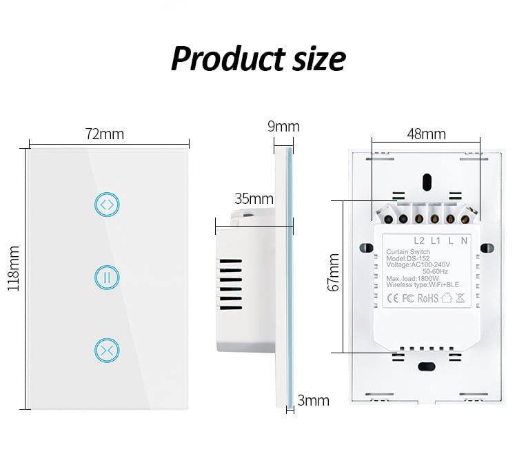 Tuya Interruttore Per Tapparelle Smart WiFi E Bluetooth Colore Nero