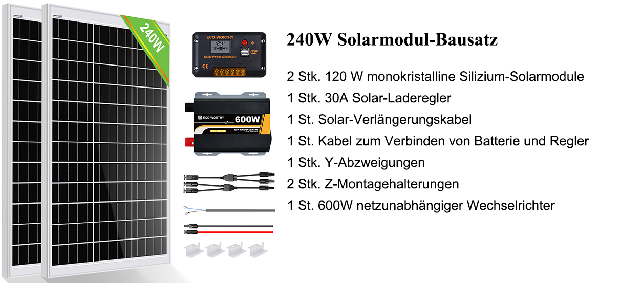 ECO WORTHY 240W Solarpanel Kit Solaranlage 1 KWh Tag 2pcs 120W