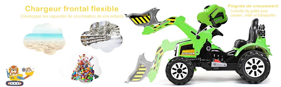 COSTWAY Excavatrice Electrique pour Enfants Tractopelle à Batterie 12V