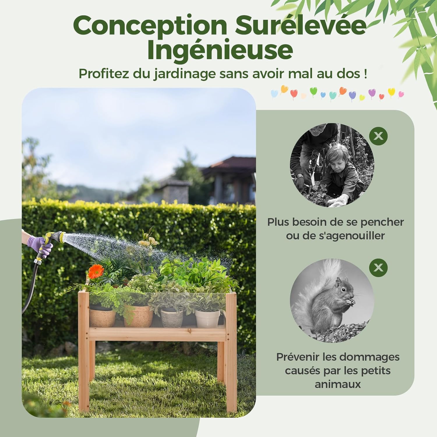 COSTWAY Jardinière Surélevée en Bois sur Pieds 130 L Lit de Jardin