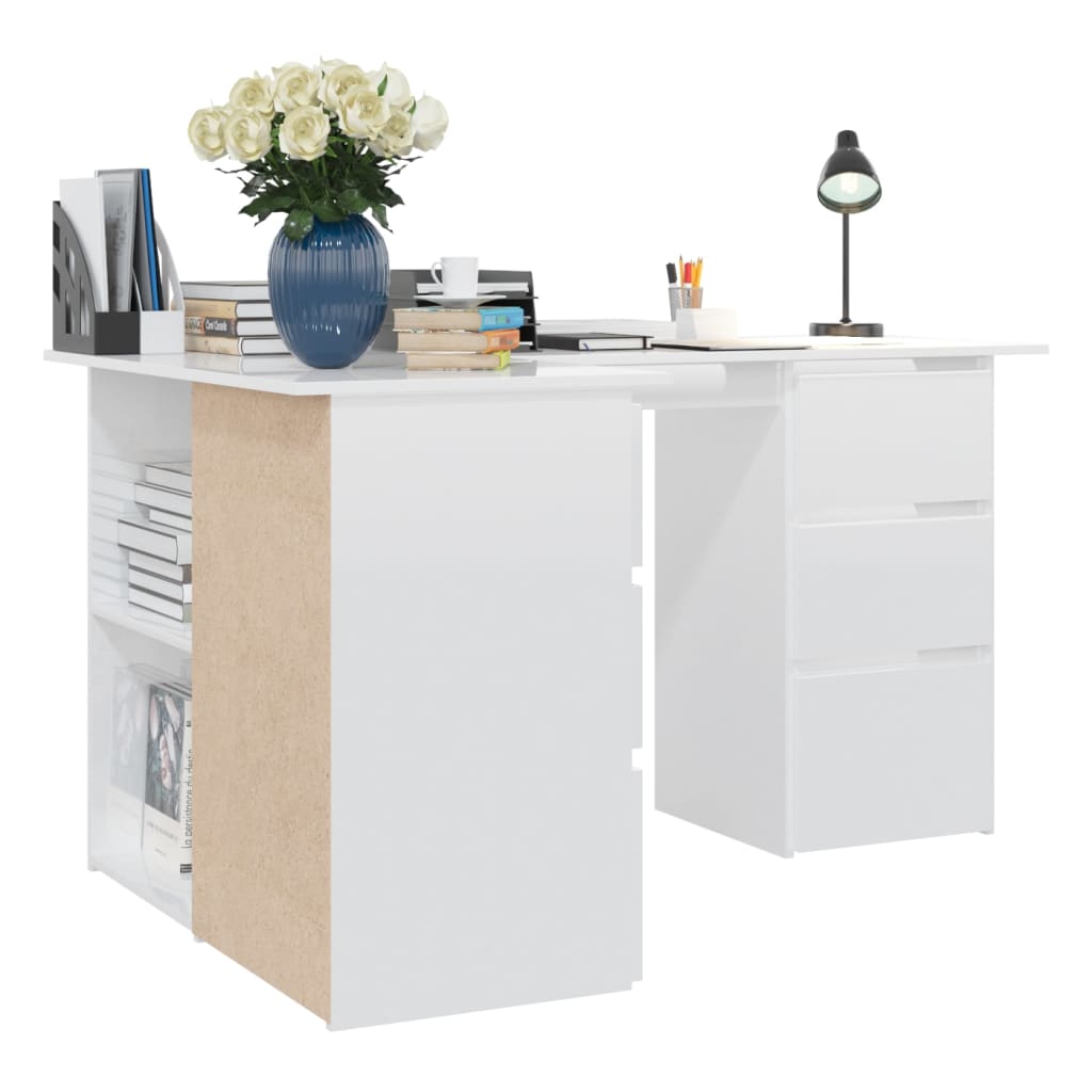 Corner Desk High Gloss White 145x100x76 Cm Engineered Wood VidaXL