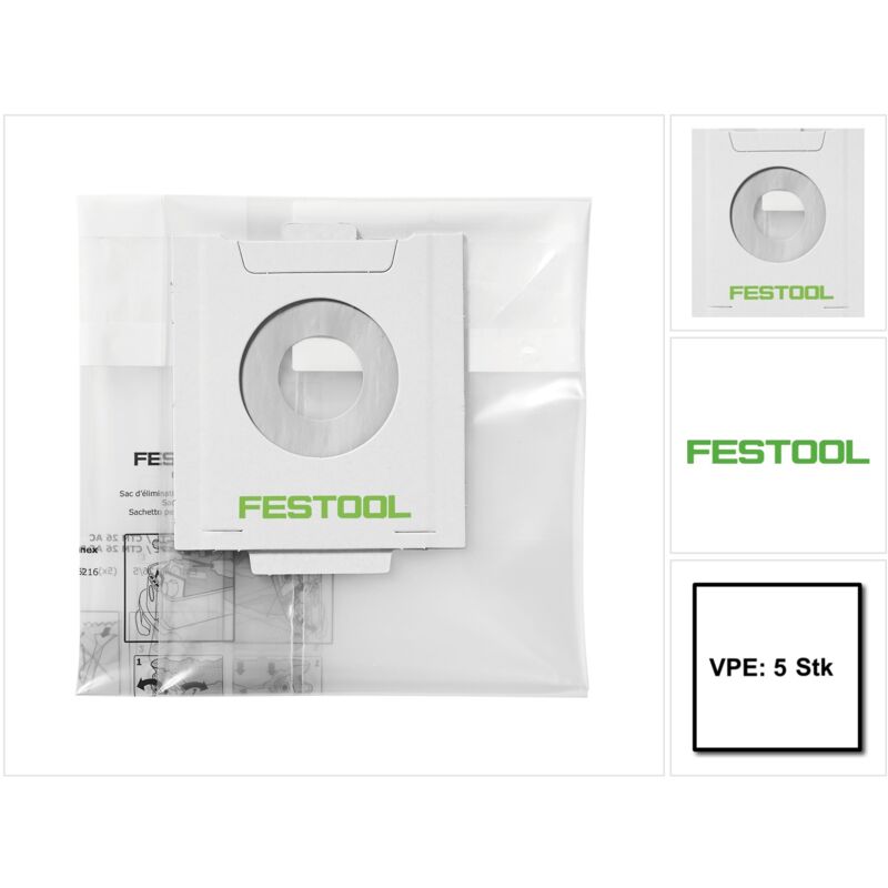 Festool ENS-CT 36 AC/5 Saco de evacuación - 5 unidades ( 496215 ) para CT 36 con Autoclean
Festool ENS-CT 36 AC/5 Saco de evacuación - 5 unidades ( 496215 ) para CT 36 con Autoclean
