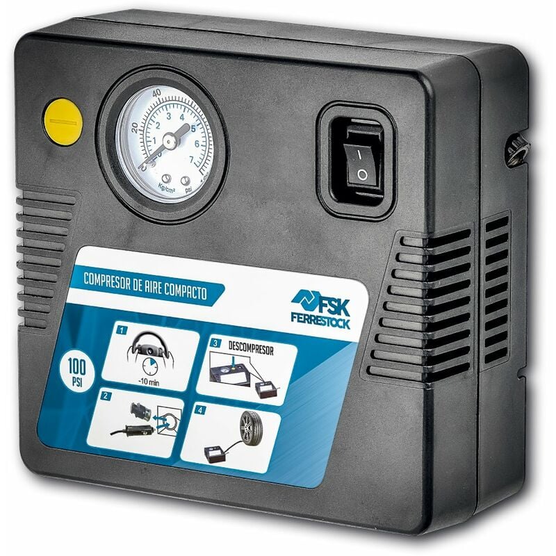 Ferrestock FSKCOM004 Mini compresor de aire reforzado de 12v para toma de automovil para inflar neumáticos de coche, moto, bicicleta y colchonetas
Ferrestock FSKCOM004 Mini compresor de aire reforzado de 12v para toma de automovil para inflar neumáticos de coche, moto, bicicleta y colchonetas