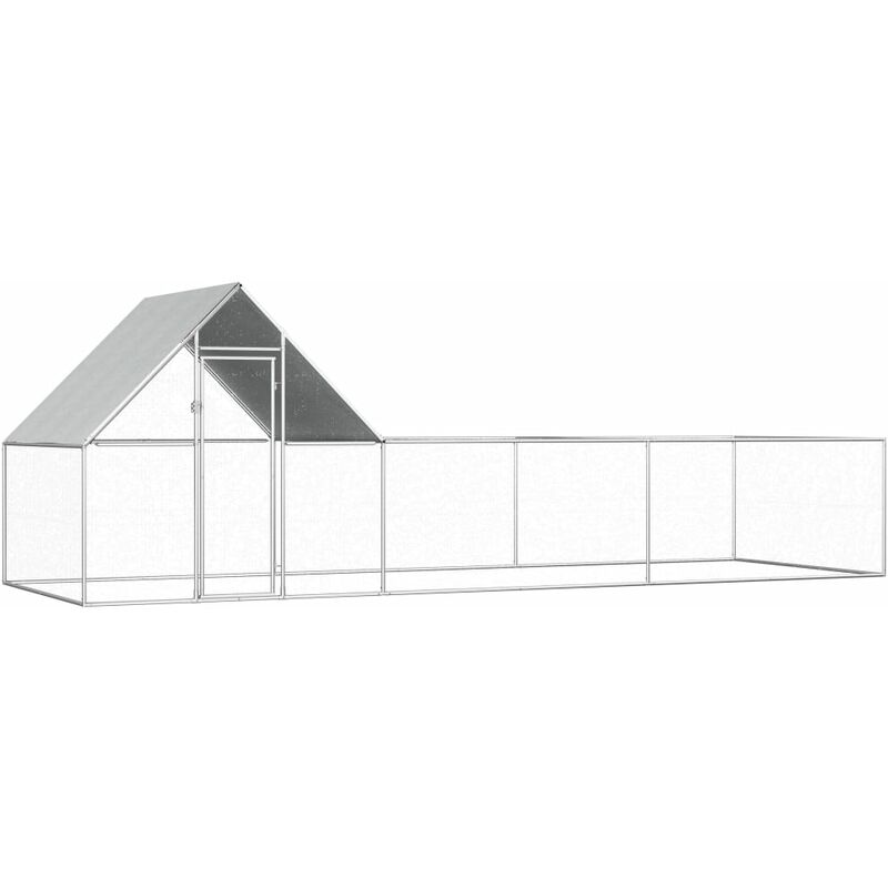 Gallinero de acero galvanizado 6x2x2 m - Plateado