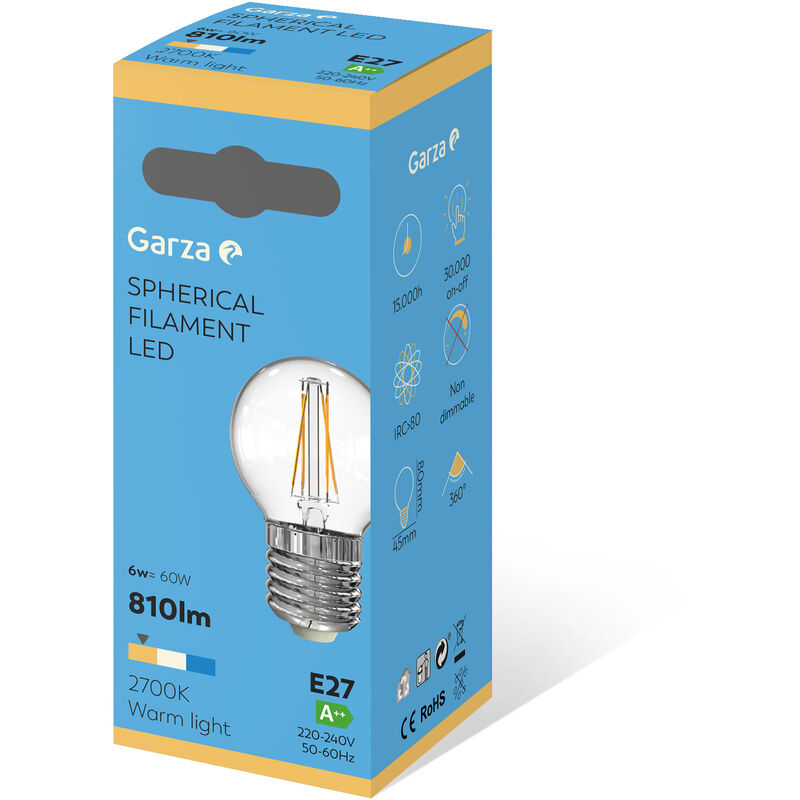 Garza ® - Bombillas Led de Filamento Decorativa Esférica, Luz cálida 2700K, Casquillo E27, 6W 810 lúmenes
Garza ® - Bombillas Led de Filamento Decorativa Esférica, Luz cálida 2700K, Casquillo E27, 6W 810 lúmenes