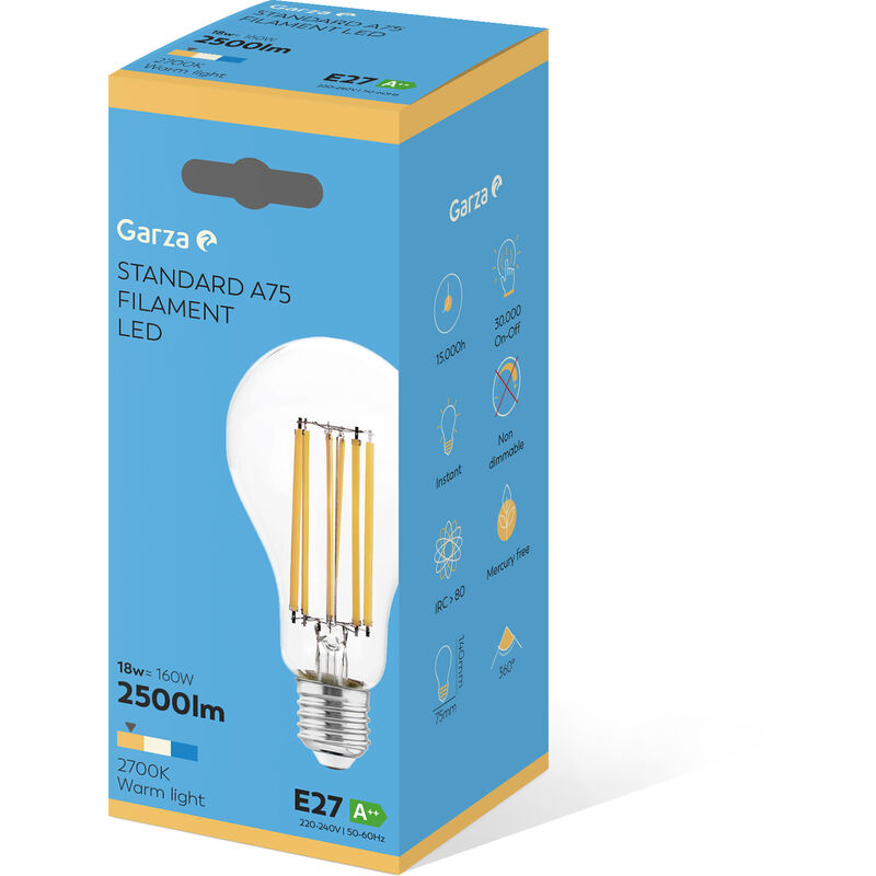 Garza ® - Bombillas Led de Filamento Decorativa Estándar, Luz cálida 2700K, Casquillo E27, 18W 2500 lúmenes
Garza ® - Bombillas Led de Filamento Decorativa Estándar, Luz cálida 2700K, Casquillo E27, 18W 2500 lúmenes