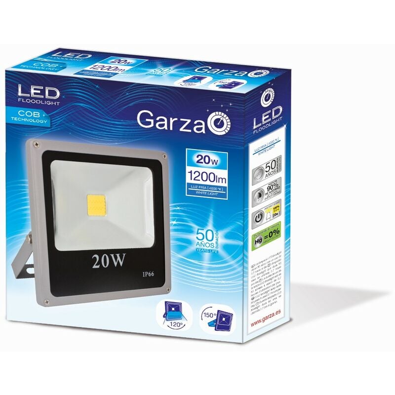 Lighting - Foco proyector COB LED para uso exterior, potencia 20W, protección IP66, luz neutra 4000K - Garza
Lighting - Foco proyector COB LED para uso exterior, potencia 20W, protección IP66, luz neutra 4000K - Garza