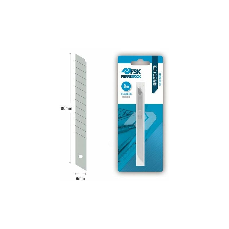 FSKTWR009B blíster con dispensador de 10 cuchillas de recambio para cúter de 9mm, afilado de precisión para cortar de forma limpia y profesional
FSKTWR009B blíster con dispensador de 10 cuchillas de recambio para cúter de 9mm, afilado de precisión para cortar de forma limpia y profesional