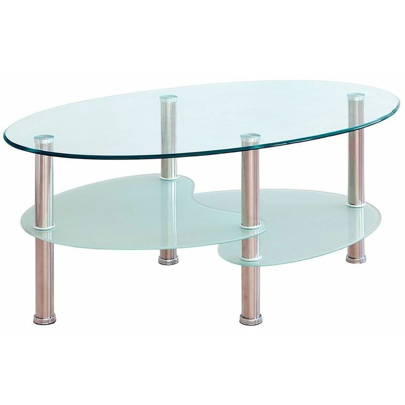 ® - Mesa centro de cristal DENISE, ovalada con revistero Cristal transparente y glaseado. Patas metálicas. | Cristal Glaseado - Cristal Glaseado
® - Mesa centro de cristal DENISE, ovalada con revistero Cristal transparente y glaseado. Patas metálicas. | Cristal Glaseado - Cristal Glaseado