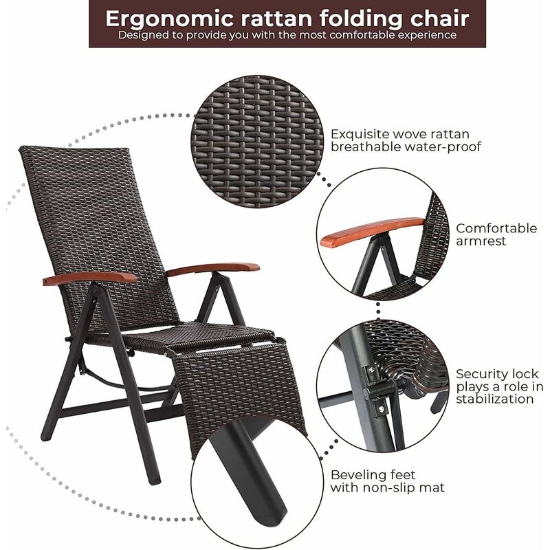 Silla de jardín plegable hecha de ratán, tumbona ajustable de 7 pasos, silla plegable para exteriores con apoyabrazos anchos, estructura de aluminio,
Silla de jardín plegable hecha de ratán, tumbona ajustable de 7 pasos, silla plegable para exteriores con apoyabrazos anchos, estructura de aluminio,