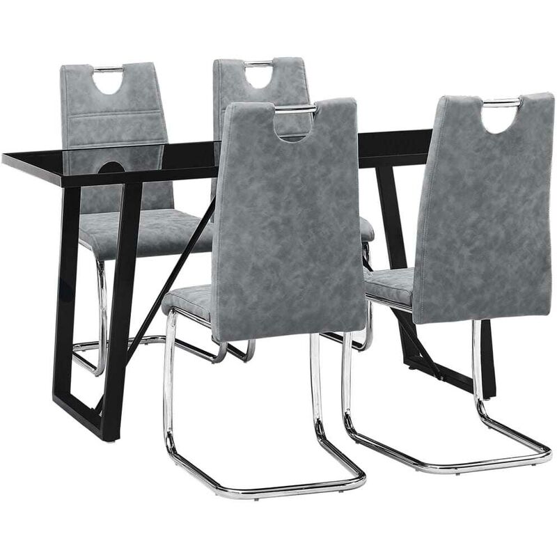 Juego de comedor 5 piezas cuero sintético gris - Hommoo