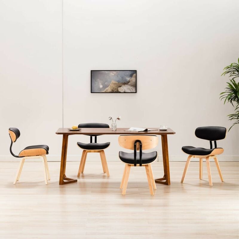 Sillas de comedor 4 uds madera curvada cuero sintético negro - Hommoo