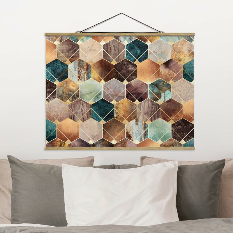 Imagen de tela - Elisabeth Fredriksson - Turquoise Geometry Golden Art Deco - Apaisado 3:4 Dimensión LxA: 60cm x 80cm