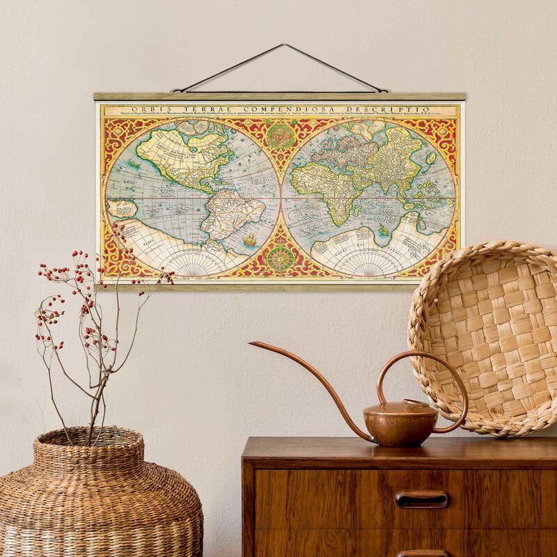 Imagen de tela - Historic World Map Orbis Descriptio Terrare Compendiosa - Apaisado 1:2 Dimensión LxA: 25cm x 50cm
Imagen de tela - Historic World Map Orbis Descriptio Terrare Compendiosa - Apaisado 1:2 Dimensión LxA: 25cm x 50cm