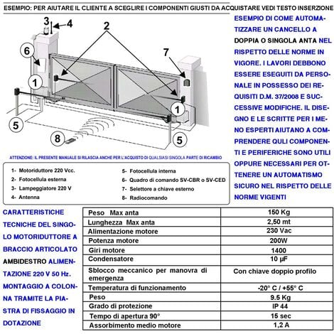 Cancello Elettrico Kit Motore A Braccio Articolato V Anta