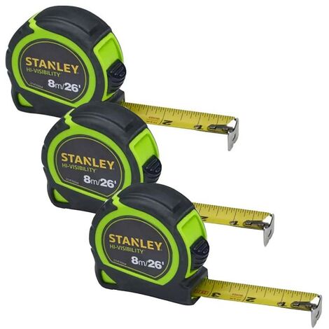 Stanley Tylon Hi Vis 8m 26ft Tape Measures Green Pack Of 3 STA130604HG