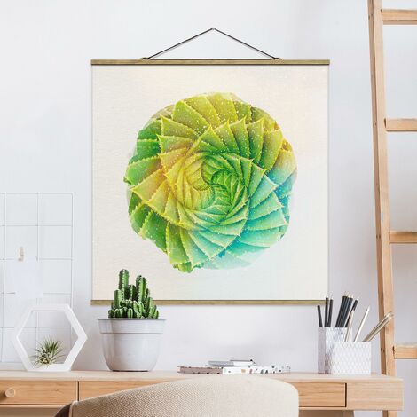 Stoffbild Mit Posterleisten Wasserfarben Spiral Aloe Quadrat