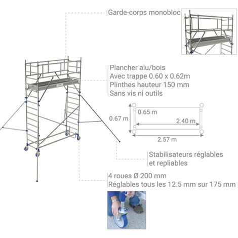 Echafaudage Roulant 1 Plateau Hauteur De Travail Max 4 85m 26403730