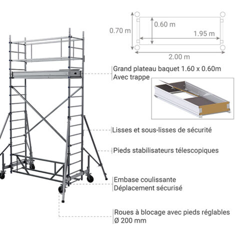 Echafaudage Roulant Alu Hauteur De Travail Max 4 00m EC220