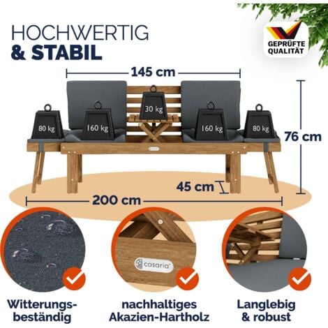 Casaria Gartenbank Wetterfest Holz Mit Tisch X Cm Klappbar Kg