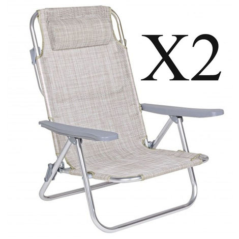 Lot De 2 Chaises Plage Coloris Gris Dim L 62 X P 63 X H 80 Cm PEGANE