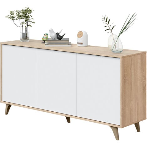 Buffet meuble de rangement en mélamine coloris chêne Canadianblanc