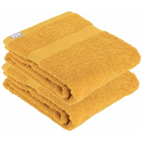 Lot De Serviettes De Toilette Tissu Ponge Coton Jaune Moutarde