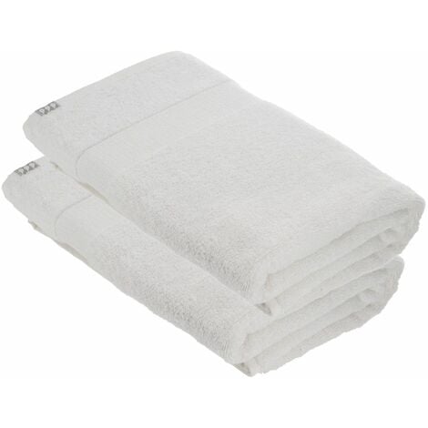 Lot de 2 Draps de bain tissu éponge 100 Coton Blanc 90 x 150 cm TENDANCE