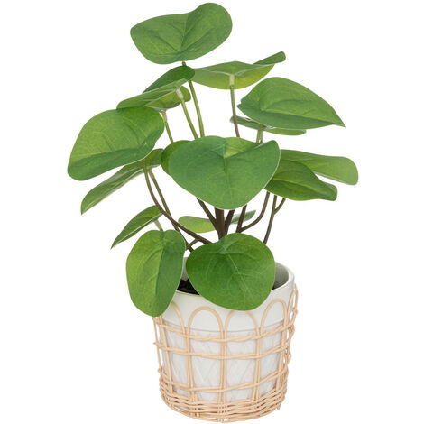 Plante artificielle dans pot en céramique et rotin H 34 cm Atmosphera