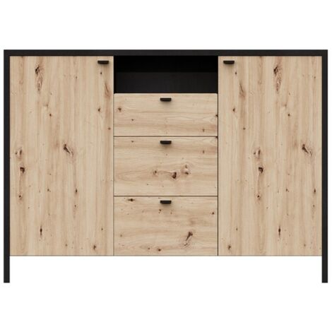 CALICOSY Buffet 2 Portes 3 Tiroirs 1 Niche L163 5cm Loft