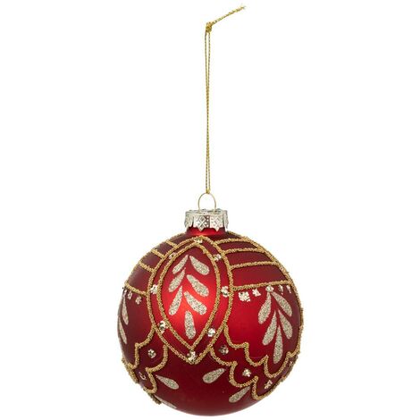 Weihnachtskugel Rot Perle Gold Glas 90mm Feeric Lights Christmas