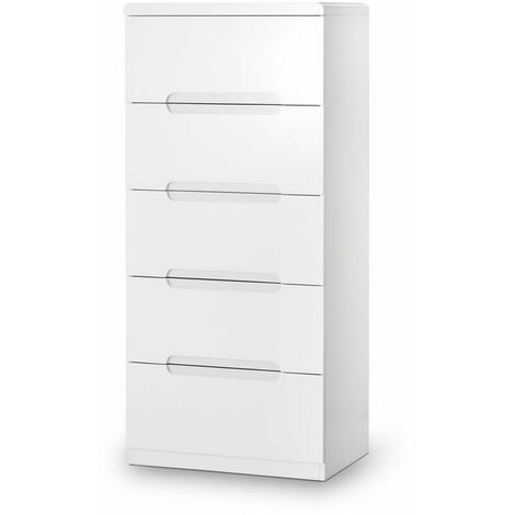 Grant White High Gloss 5 Drawer Narrow Chest