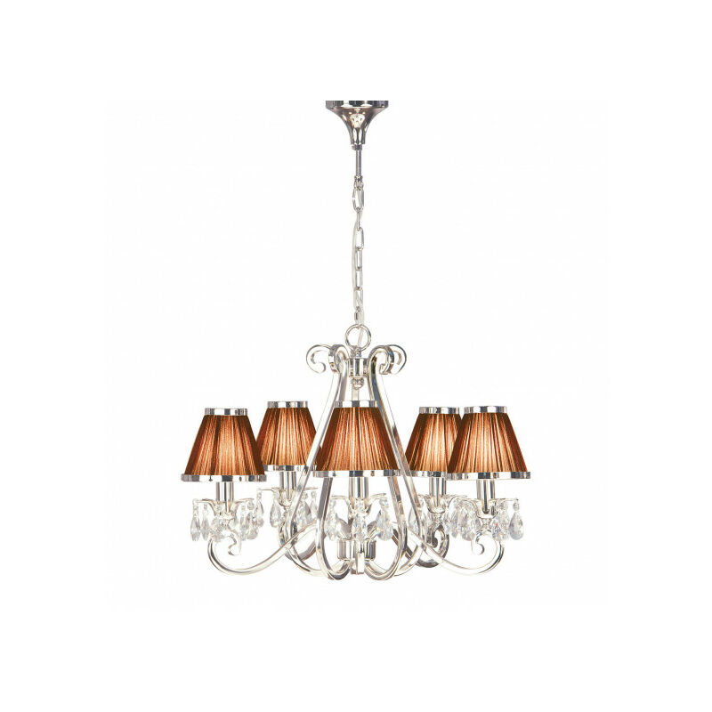 Chandelier Oksana Nickel Poli Pampilles Cristal Abat Jours Chocolat