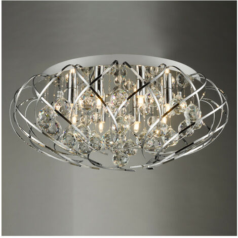 Plafonnier Design Riya Cristal Chrome Poli 8 Ampoules 21cm