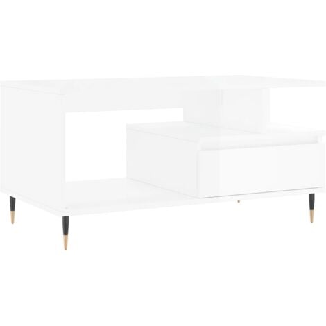 Tavolino Da Salotto Bianco Lucido 90x49x45 Cm Legno Multistrato