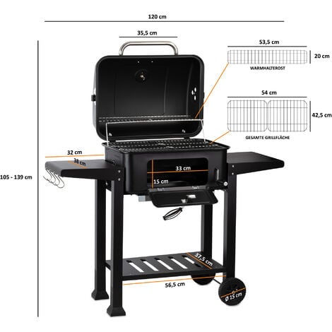 BBQ Toro Holzkohle Grillwagen mit höhenverstellbarer Kohleschale