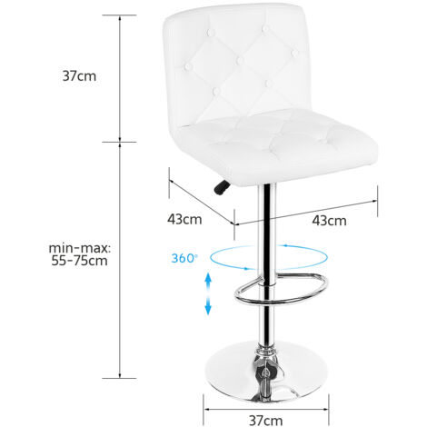 Wyctin Taburetes De Bar Cuero Artificial Altura Ajustable Blanco