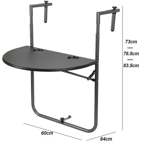 Hengda Table De Balcon Table Suspendue 60x40cm Table Pliante Balcon