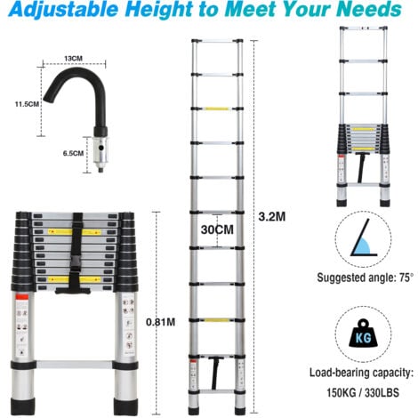 Hengda Escalera Telesc Pica M Silber Escalera Telesc Pica Plegable