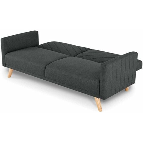 Canapé 3 places convertible scandinave en tissu gris foncé BALDER