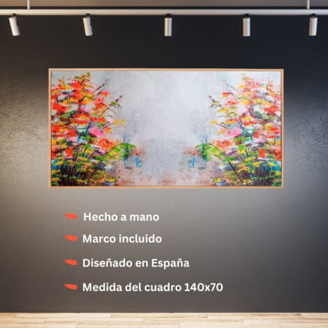 Cuadro Pintado A Mano Naturaleza 140x70 Cm FLOWERED Cuadro Con Marco