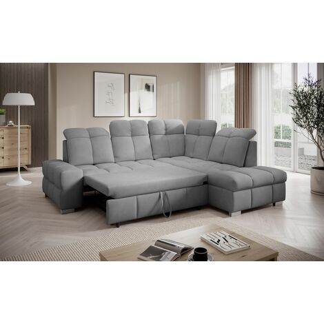 Ecksofa Schlafsofa Sofa Tempe In Stoff Element Hellgrau Ottomane Rechts