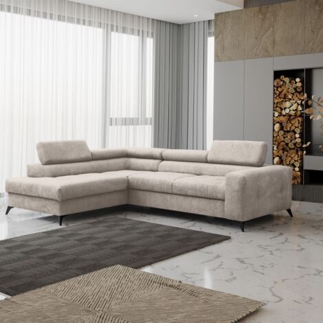 Ecksofa Schlafsofa AMADEO Stoff Anafi Creme Ottomane Links