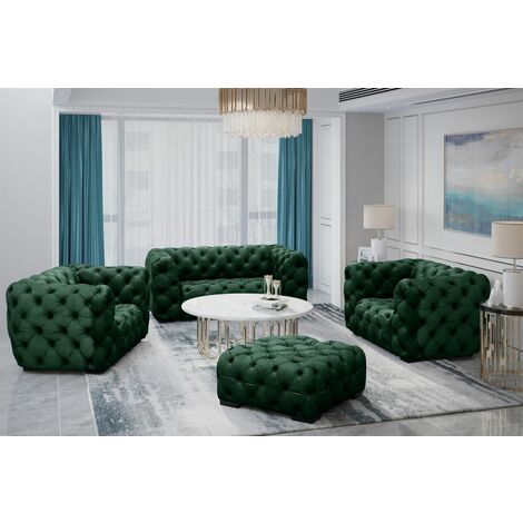 Sofaset Designersofa NATALIE 3 1 1 in Stoff Riviera Grün