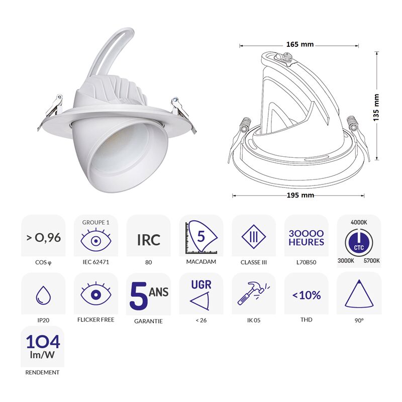 Downlight Samba Blanc W Ctc K Asled Sam Wctc