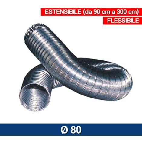 TUBO FLESSIBILE ESTENSIBILE ALLUMINIO PER CAPPA CUCINE FORNI STUFE 1 3M