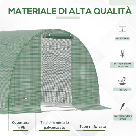 Outsunny Serra A Tunnel Per Orto 4 5x3x2m Con Copertura In PE E Finestre