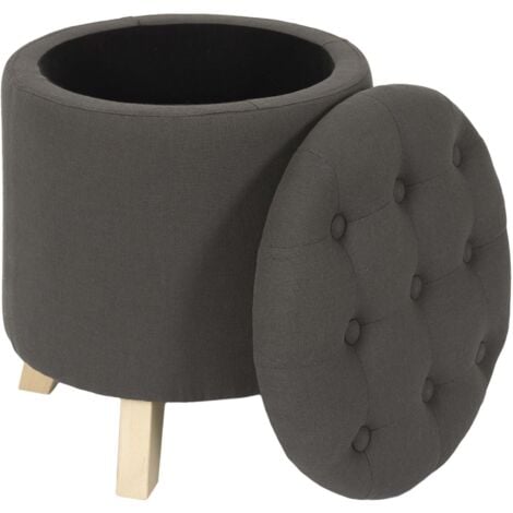 Pouf Coffre Rond Pieds En Bois Eleonor Gris