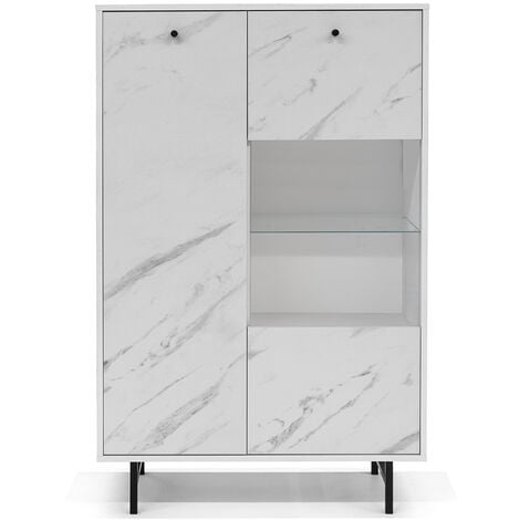 Highboard mit Beleuchtung weiß Front Marmoroptik VILNIUS 132 B H T