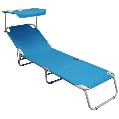 Chaise Longue Pliante Bleu Clair En Aluminium Avec Pare Soleil Mod Alessia